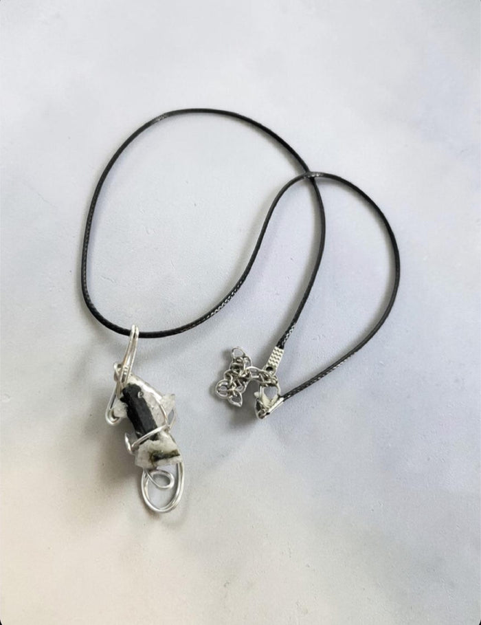 Storm Stone Necklace — Black Tourmaline in Silver, Black Cord