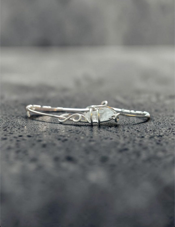 Ice Crystal Cuff Bracelet — Raw Quartz, Silver Wire