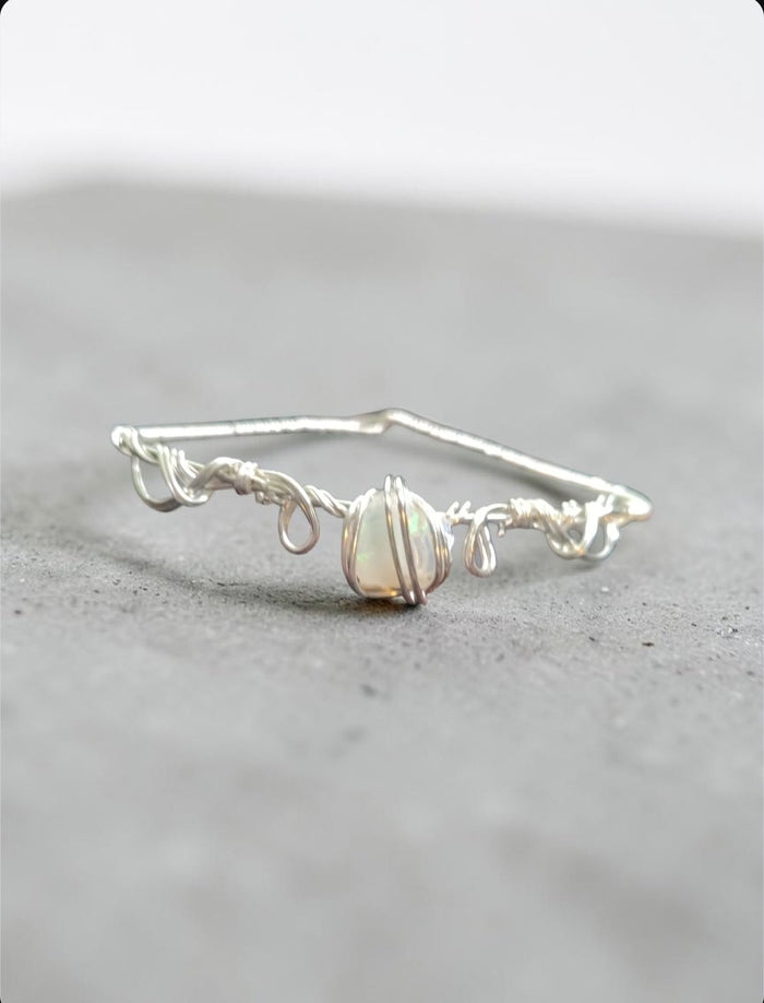 Moonglow Cuff Bracelet — Opal Stone, Silver Wire