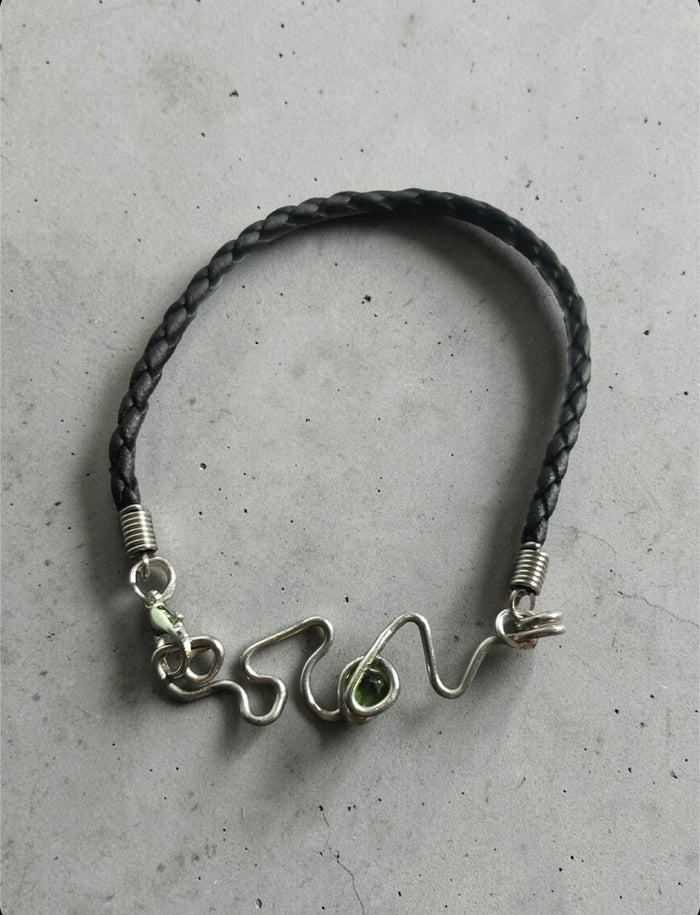 Squiggle Rock Bracelet — Peridot, Black Leather