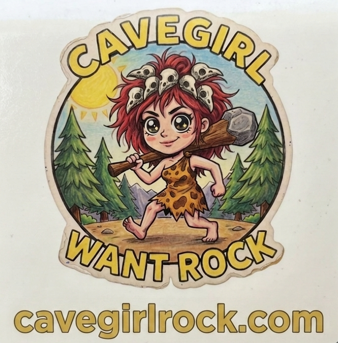 Cavegirl Want Rock Bumper Sticker — Vinyl, Weatherproof