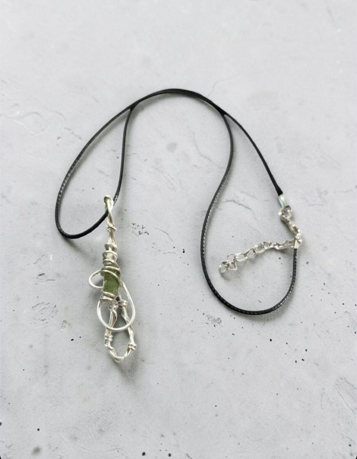 Forest Drop Necklace — Green Tourmaline, Black Cord