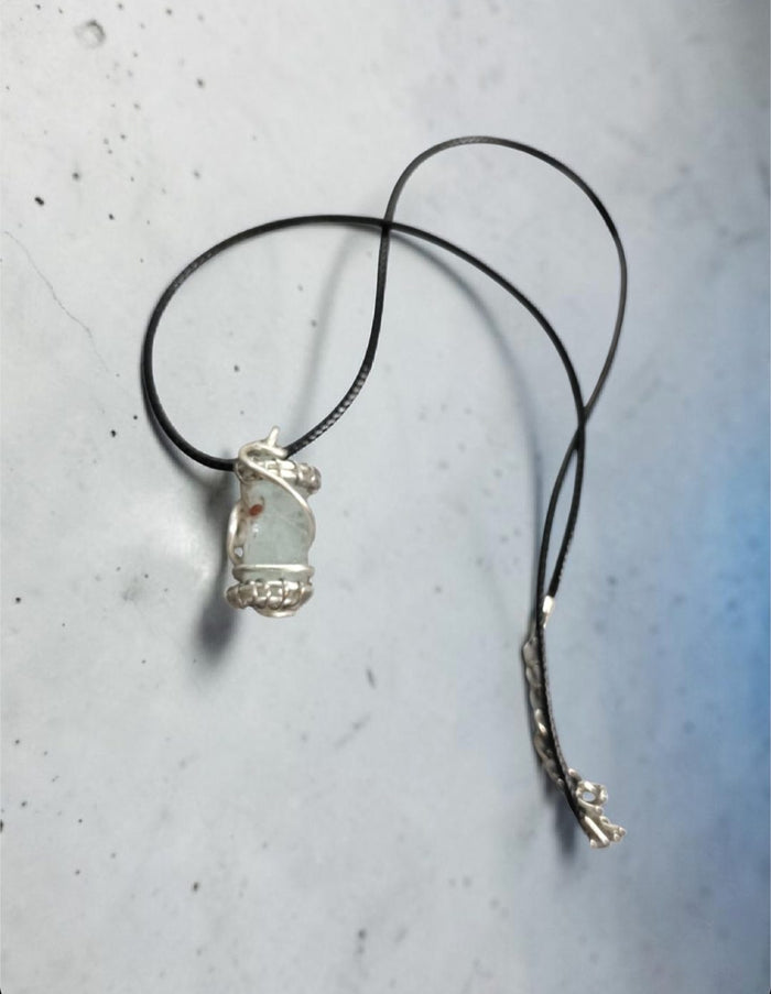 Tide Pool Necklace — Aquamarine with Coral Fleck, Black Cord