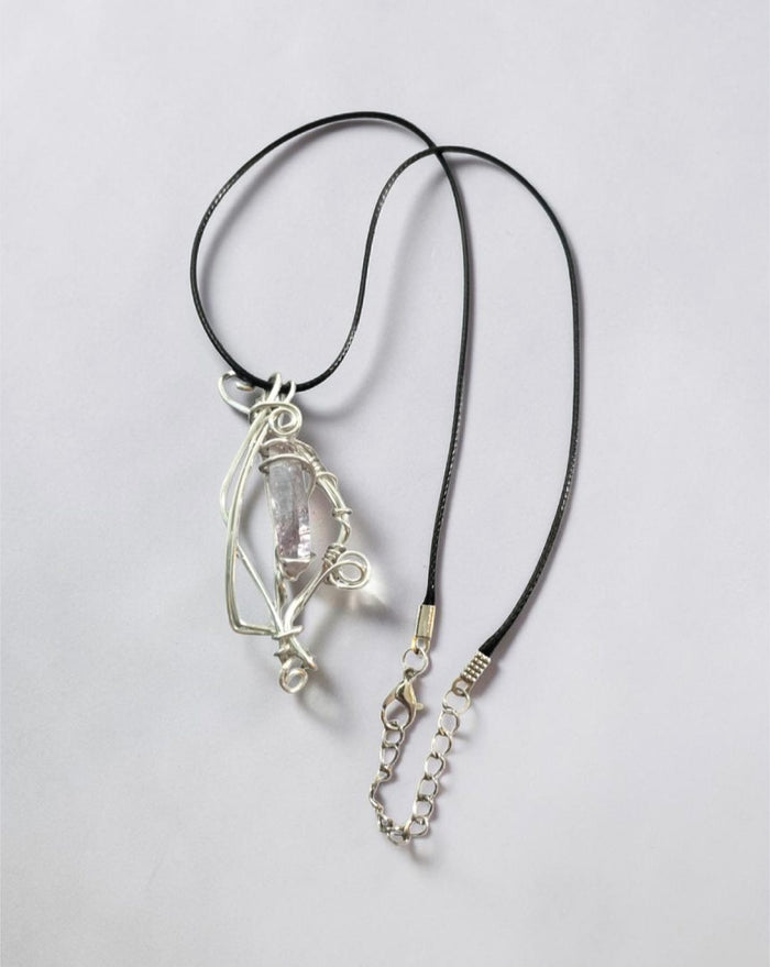 Frost Point Necklace — Pale Amethyst Crystal, Black Cord